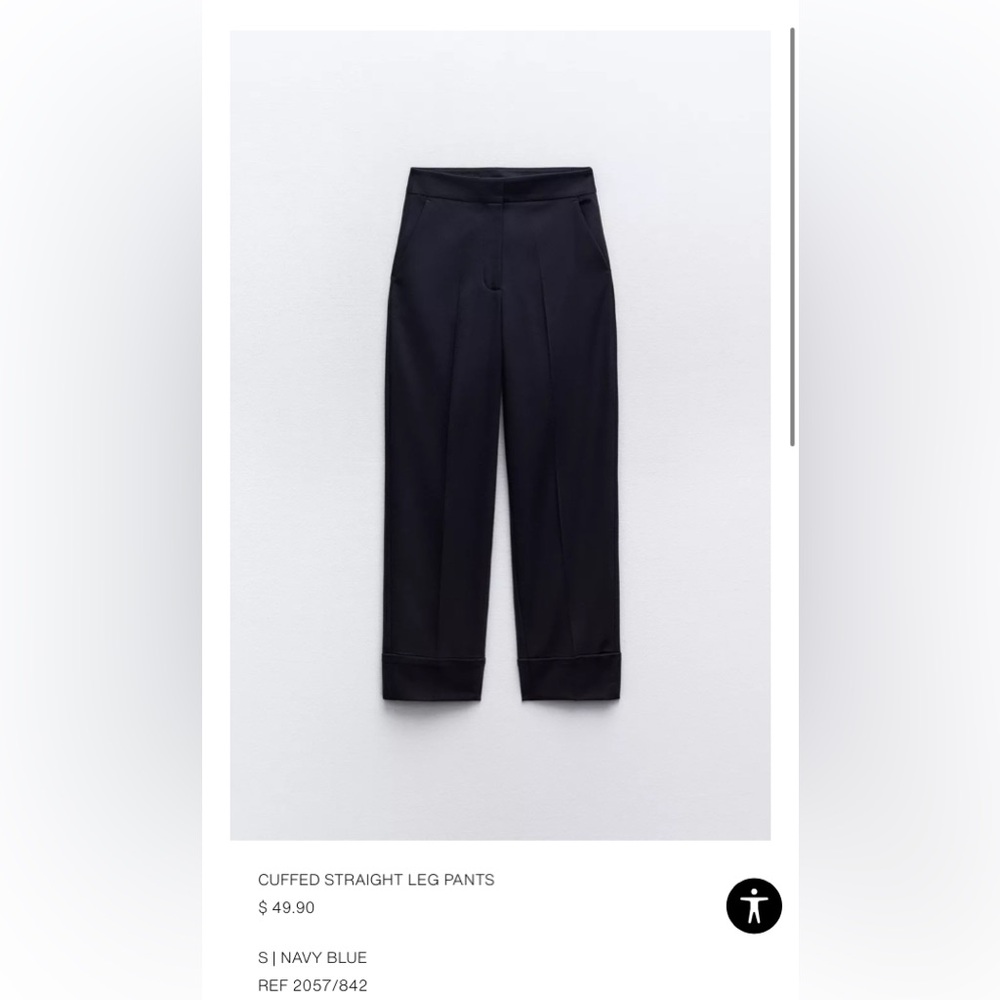 Zara Navy Blue Cuffed Straight Leg Pants (matching waistcoat top available)